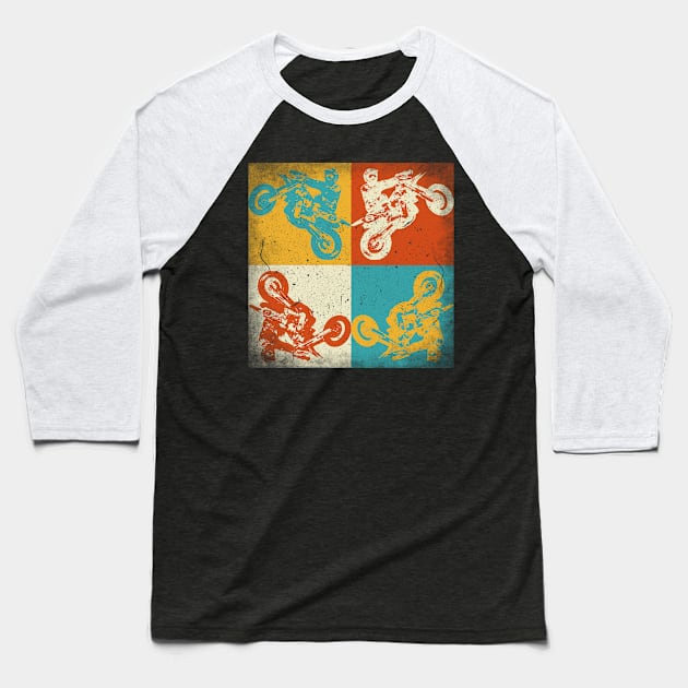 Motocross practice. Retro squares Baseball T-Shirt by SerenityByAlex